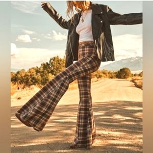 Free People Brown Plaid Flare Pants
